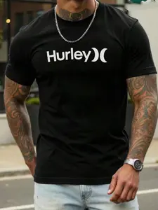 Hurley Classic Logo Print T-Shirt, Soft Breathable Casual Streetwear & Home T-Shirt, Long Slim-Fitting, All Seasons