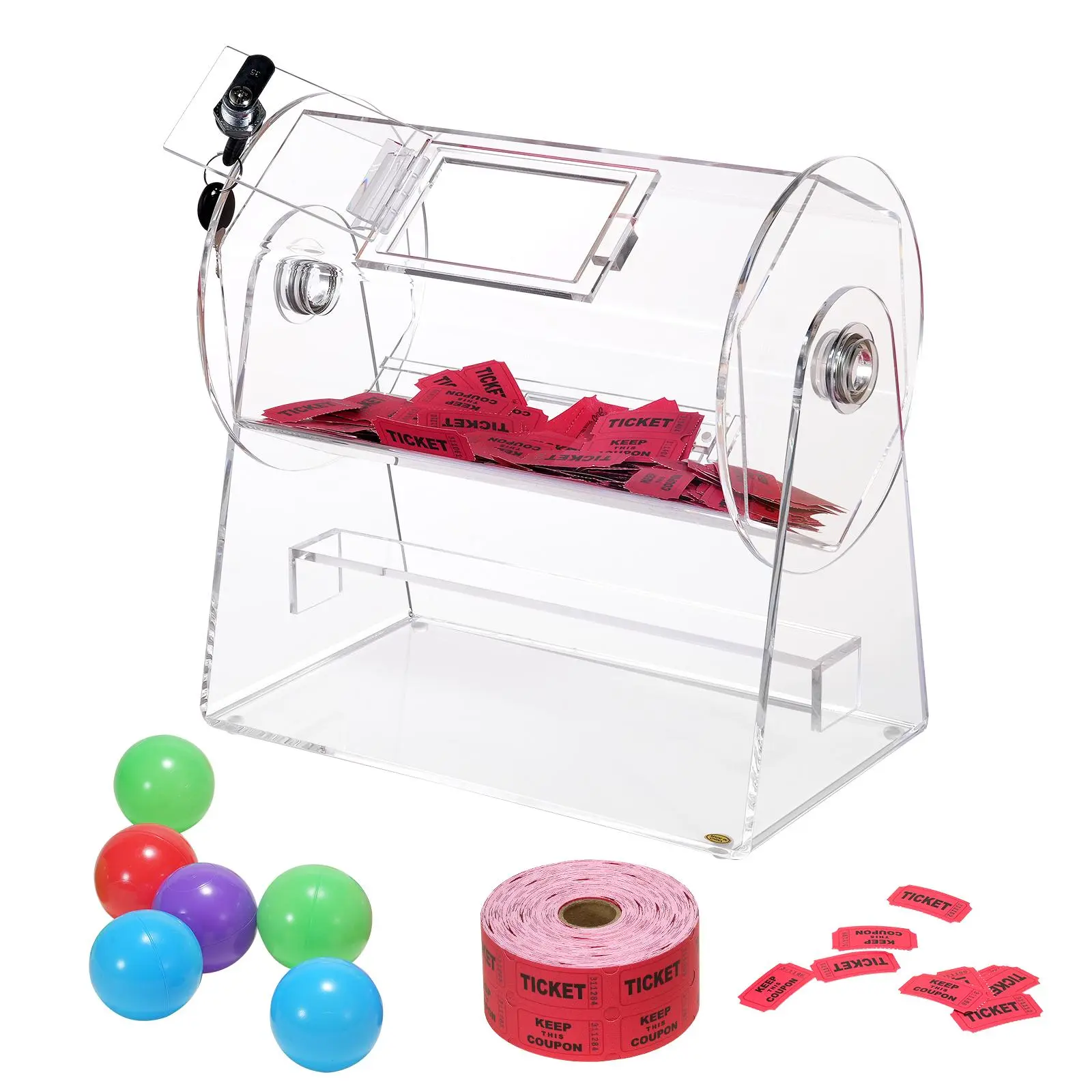 【DealsForYouDays】VEVOR Acrylic Raffle Drum, Professional Raffle Ticket Spinning Cage with 2 Keys, Transparent Lottery Spinning Drawing, Holds 2500 Tickets or 100 Raffle Balls,Raffle Ticket Box for Lottery Games Bingo