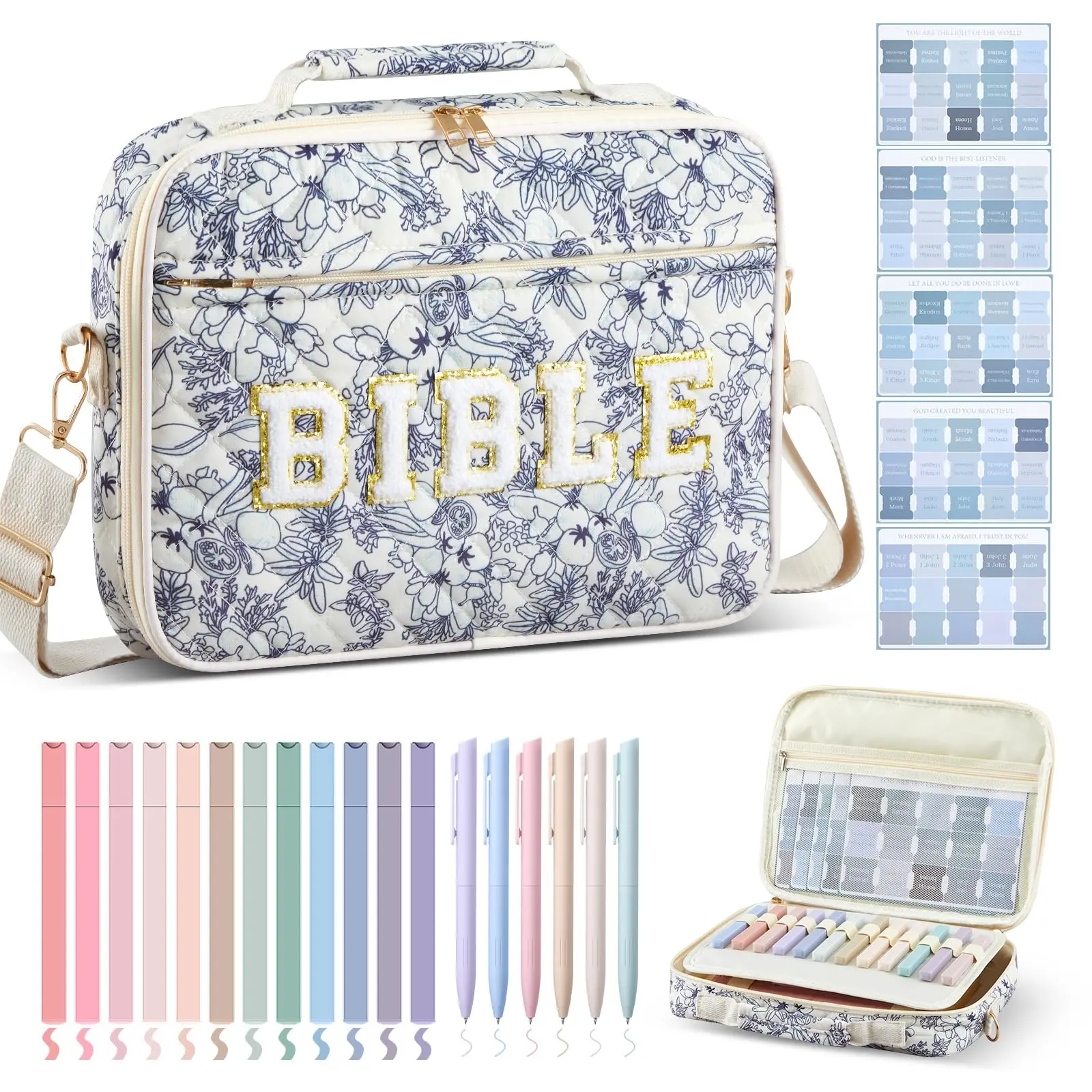 Blue Pomegranate Flower-Quilted Bible Bag(not PU)