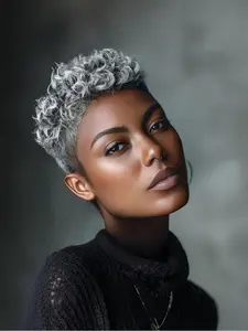 Women's Silver Color Wig Cap, Short African Curl Hairpiece, Headband, Rose Net Design, Easy Wear & Manageable, Festive Daily Use