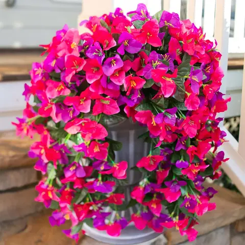 Faux Bougainvillea Artificial Flowers Plants for Outdoors Outside Decoration, 2 PCS Fake Flowers Silk Long Trailing Vines UV Resistant Realistic for Front Door Porch Planter Urn Patio Balcony Hot Pink