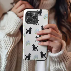 Black Goldendoodle Hydrangea Floral Durable Shockproof Polycarbonate Cellphone Case - Protective Cover for iPhone 11,12,13,14,15,16,17 Pro Max,Air,Plus Devices (Pet Lover Accessory)