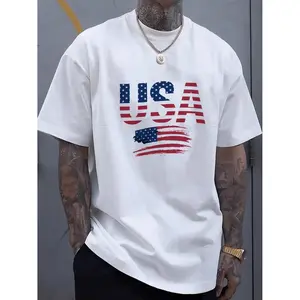 Mens Patriotic USA Flag Print Casual TShirt Breathable Comfortable Summer Essential Loose Fit Short Sleeve Round Neck Machine Washable