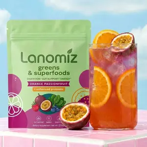 Lanomiz Supergreens Powder - Spirulina, Chlorella, Wheatgrass, Probiotics, Digestive Enzymes, Ashwagandha, Fiber & Greens Blend, Non-GMO, Gluten-Free, 30 Servings