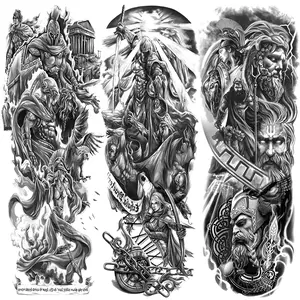3-Piece Greek Mythology & Pirate Temporary Tattoos, Waterproof Realistic Full Arm Sleeves, Long-Lasting Body Art Stickers for Men & Women