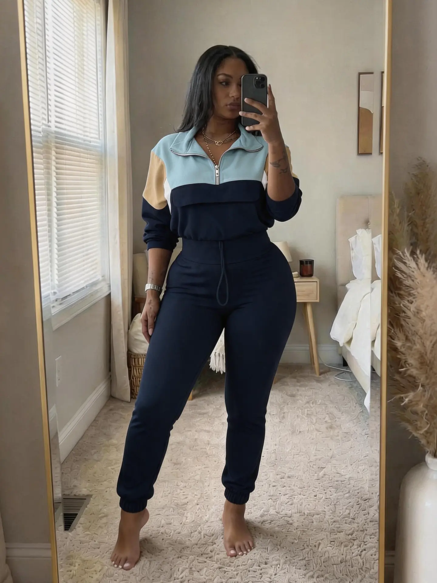 Women's 2026 Spring Long Sleeve Two Piece Set Fitted Top & High Waist Pants Casual Lounge Outfit