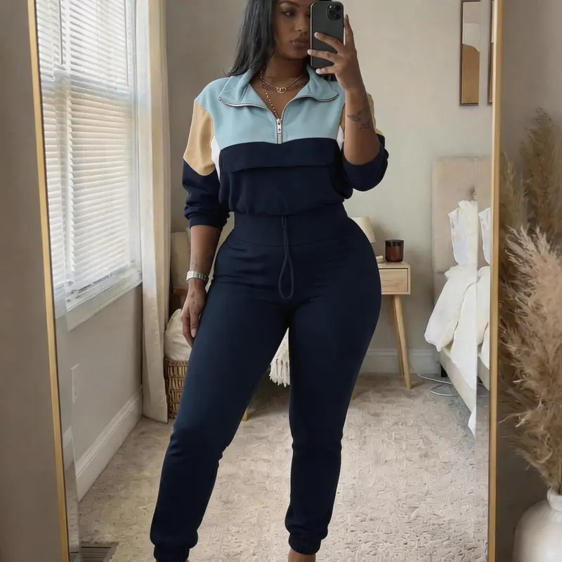 Women's 2026 Fall Long Sleeve Two Piece Set Fitted Top & High Waist Pants Casual Lounge Outfit