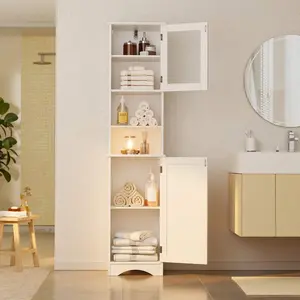 67.1" Tall Bathroom Storage Cabinet With Open Shelves, Narrow Freestanding Tall Linen Tower With Adjustable Shelves, 2 Doors  Cabinet With Anti-Tip For Home, Kitchen And Living Room, Christmas Gifts