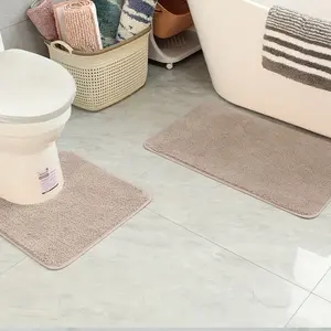 2-Piece Bathroom Rug Set, Includes U-Shaped Toilet Mat & Superfine Fiber Absorbent Bath Mat, Non-Slip Design, Home Decor Accessories, Bathroom Floor Mat
