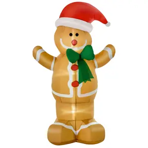 HOMCOM Christmas Inflatable Gingerbread Man, Outdoor Blow-Up Yard Decoration with LED Lights Display