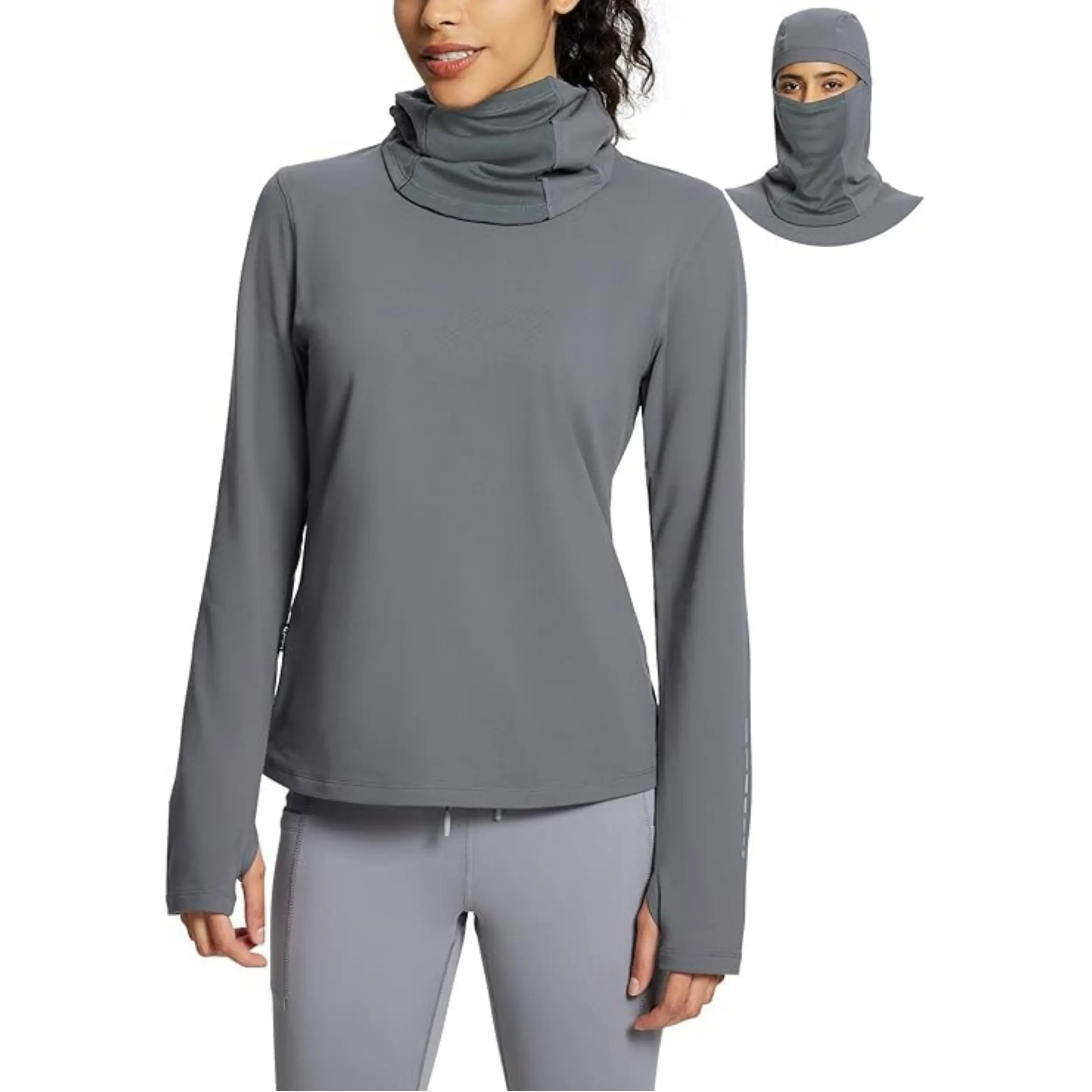 baleaf Thermal Long Sleeve Women Shirts Winter Clothes Cowl Neck Warm Fleece Base Layer Tops with Balaclava and Thumbholes, Gym, Workout