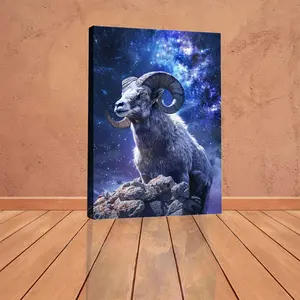 1pc Aries Zodiac Sign Canvas Wall Art with Wooden Frame – Stunning Ram Constellation Poster for Bedroom, Living Room, or Office Decor – Perfect Gift for Home Décor Enthusiasts, Celestial Decor Decoration Christmas Ornaments Artistic