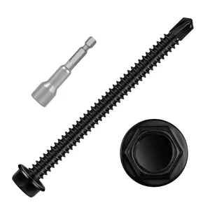 50 PCS#10 x 3 Sheet Screws, Black Hex Washer Head Self Drilling Screw, Flanged Self Tapping Screws, 410 Stainless
