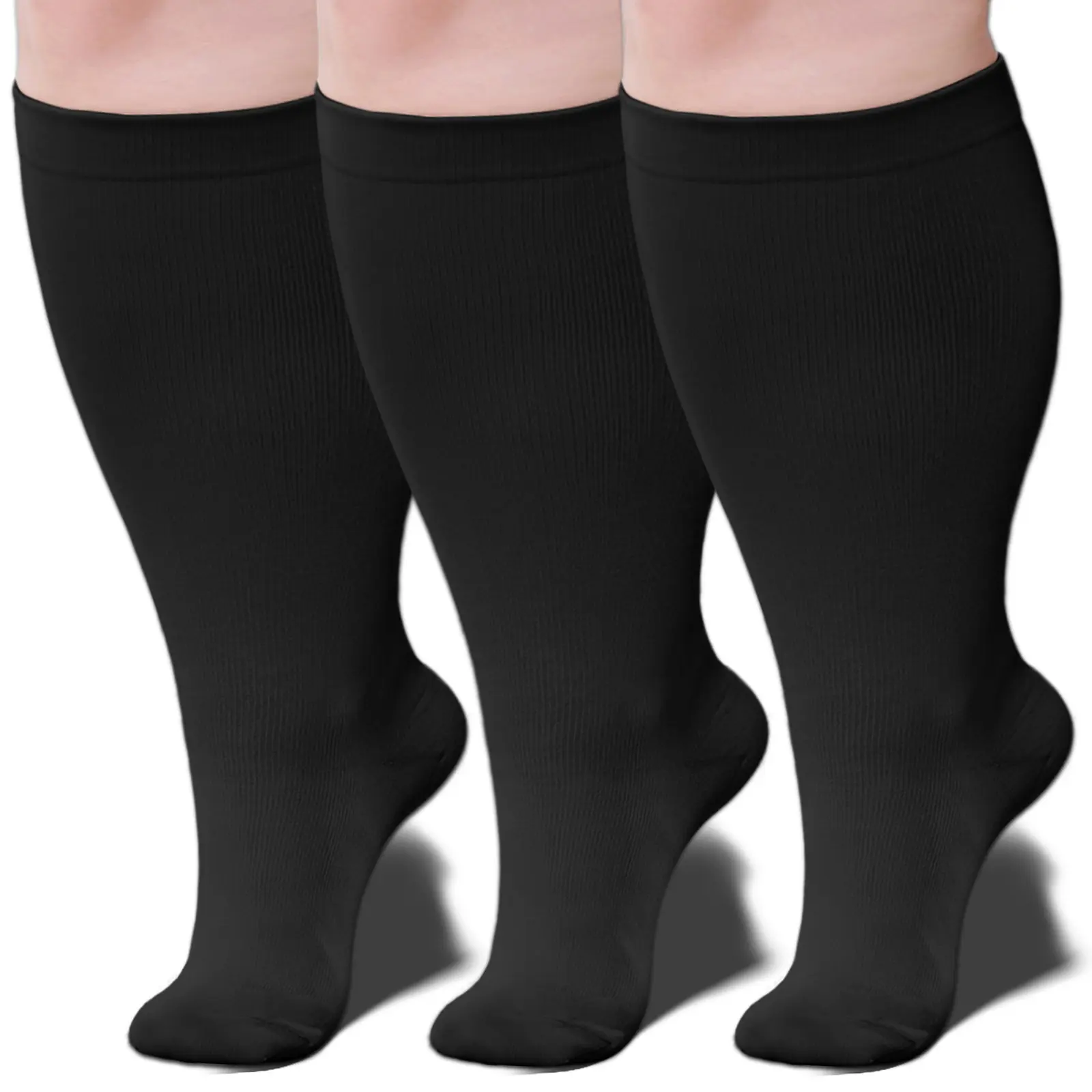 Artfasion Women's & Men's Minimalist 3-Pack Calf-Length  , Solid Black, Soft Breathable Comfortable & Durable Fabric, Cold Wash Safe, All-Season Everyday Support Stockings,  Stockings, All Seasons Unisex  Compression Socks, Compression Stockings, Basic Pl
