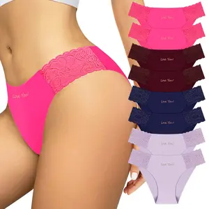 Morelect Lace Letter Trim Panties for Women,8 Pack Low Rise Underwear,Breathable & Ultra Soft Knicker,Comfy Daily Wear,All Seasons Trendy Briefs for Girls Womenswear Bridal