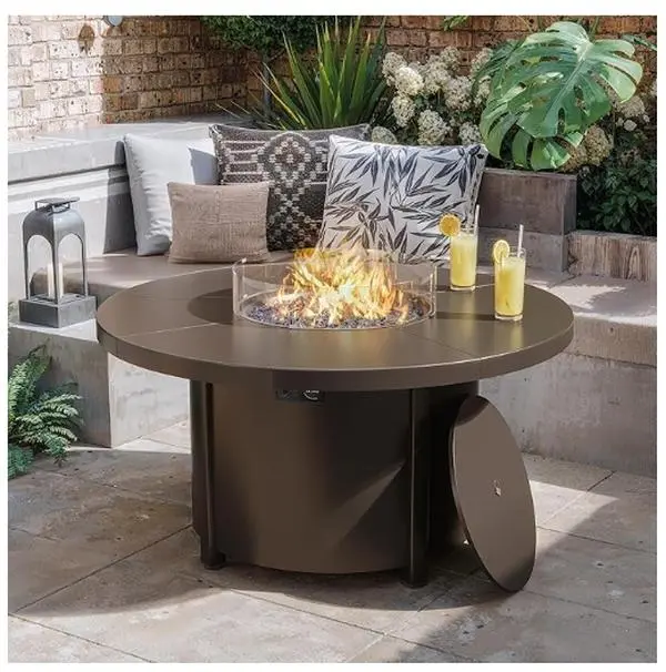 [2 packages delivery]  Round Gas Fire Pit Table 48in, 40000 BTU Outdoor Propane Fire Pit with Round Metal Tabletop, Adjustable Flame,Windshield & CSA Certification for Outside Patio and Garden