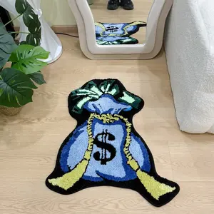 Money Bag Shaped Tufted Rug, Home Decor Rugs, Blue Dollar Symbol Mat, Bedroom Bedside Decorative Blanket, Decorative Area Rug, Anti-Slip Home Soft Furnishing