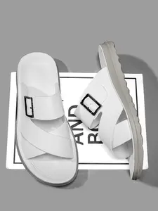 Men's Minimalist Buckle Sandals, Soft Leather Texture, Versatile High-End Flip Flops, Perfect for Work, Streetwear, Vacation, Summer, Footwear for Beach
