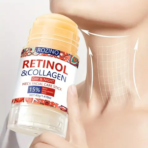 ROZINO Retinol & Collagen Neck Facial Care Stick - 15% HA Hydration, Daily & Morning Anti-Aging Firming Hydrating Moisturizer, Neck+Décolleté Care to Tighten Plump & Repair Sagging Skin