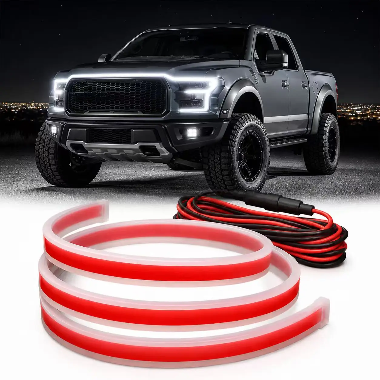 71 Inch Car Hood Light Strip - Cold White High Brightness Flexible LED Daytime Running Light, Waterproof Engine Hood Gap Ambient Decor Atmosphere Lamp, Easy Installation Universal Fit 12V Exterior Accent Lighting for Cars Trucks SUV