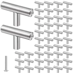 50 Pack Brushed Cabinet Knobs, Kitchen Silver Pulls for Drawer Stainless Steel Dresser Cabinet Handles 2 in Length Single Hole T Bar Drawer Knob for Kitchen Cabinets and Dressers