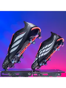 Unisex Neon Green-Orange Ankle-Support Soccer Shoes, Football Boots, Football Cleats: Pro Protection Style, High-Elastic Collar, Anti-Slip Studs, Anti-Twist Structure. Ideal for natural grass matches/competitive training