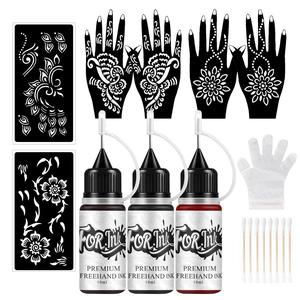temporary tattoo ink & stencil kit, 3 bottles ink & 6 sheets stencils for hand & tool accessories, diy temporary tattoo kit, cosmetic makeup products, body care products set, body color makeup set, makeup tools, trending products