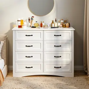 Gizoon 8 Drawer Dresser for Bedroom 47'' Larger Chest of Drawers with Mental Handle for Kids Room Dresser with 8 Storage Drawers for Living Room Entryway and Hallway Girl Apartment Furniture Space-Saving