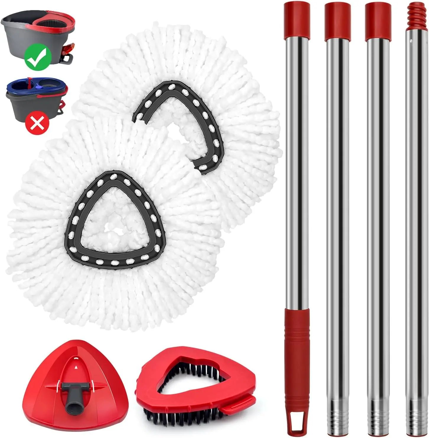 Spin Mop Head Replacement Set, Base, Mop Handle Compatible for O-Cedar EasyWring - Include 2 Microfiber Refills, 1 Cover and 1 Scrubber (1-Tank System),Machine Washable Spinning Mop Replace Head for Easy Floor Cleaning, Household Items Cleaning Supplies