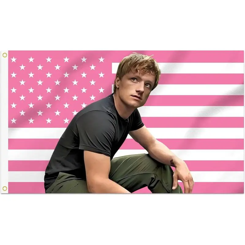 3x5 Ft Josh Hutcherson Americana Tapestry Flag - Double Stitched, 2 Brass Grommets, Peeta Mellark Decor for College Dorm Room, Indoor/Outdoor Wall Hanging Home Decor Gift (Pink), Americana Tapestries