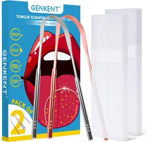 2 Pcs Tongue Scraper with Travel Friendly Cases, Metal Cleaner Reduce Bad Breath, Oral Hygiene for Adults