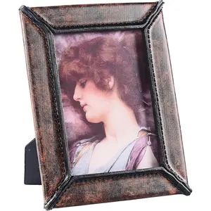 5x7 Retro Picture Frame,  Leather Photo Frame, Hand-Crafted  Ornate Frame with Easel, Hook & Mat, for Tabletop & Wall Gallery Table Frames