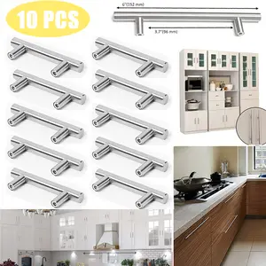 10 Pack 6" Brushed Nickel Cabinet Pulls Stainless Steel T Bar Handles for Cabinets Drawers Wardrobes Easy Install with Screws
