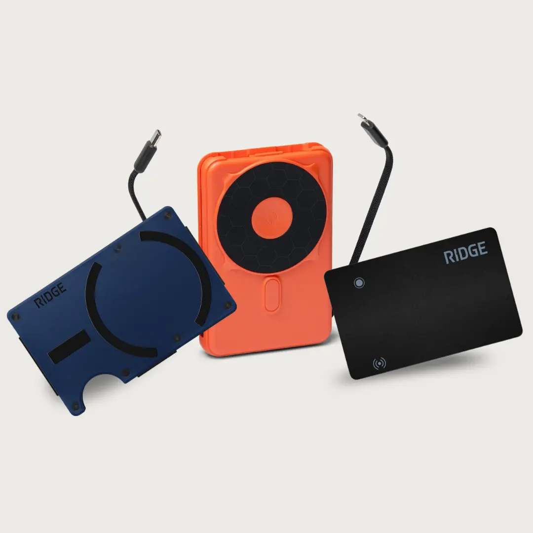 Ridge Trio Best Sellers | MagSafe Wallet | Tracker Card | Power Bank | 5-in-1 Portable Fast Charger | Slim RFID Blocking Wallet for iPhone | Magnetic Card Holder | MagSafe Compatible | Minimalist Everyday Carry | Aluminum Carbon Fiber | Best Tech Gift