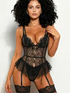 Summer Lingerie: 1-Piece Lace Garter Bodysuit & Exotic Teddy for Women with Adjustable Straps and Front Design floral snap crotch chemise midsize house dresses Underwire Lingerie Set