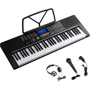 GLARRY 61-Key Portable Electronic Piano Keyboard w/LCD Screen, Microphone, Headphones, Sheet Stand, Power Supply, 3 Teaching Modes, Built-In Speakers, Dual Keyboard