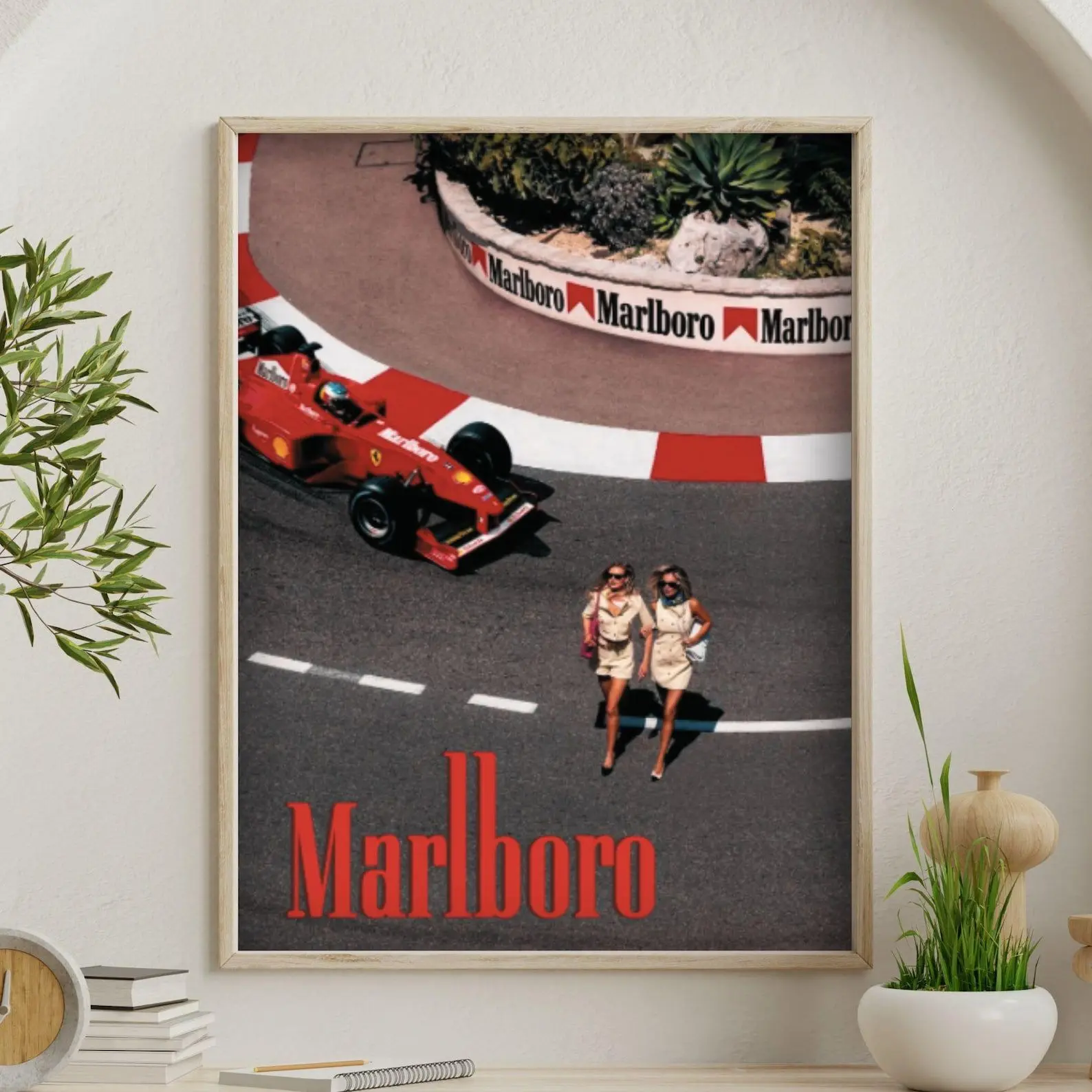 [Unframed Poster] Vintage Marlboro Monaco Formula One Poster, Ferrari Girlies Car Print