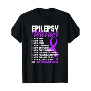 Epilepsy Warrior Awareness Cotton T-Shirt - Black with Purple Ribbon Design & Inspirational Quotes, Soft Breathable Short Sleeve Tee for Men, Casual Advocacy Apparel, Awareness Clothing |   Statement graphic tee funny graphic tee
