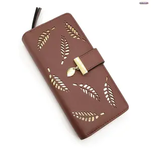 Women's Genuine Leather Wallet, Long Zip Around Clutch Wallet with Leaf Cutout Design, Card Holder Purse for Daily Use, Elegant Gift for Women