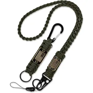 Heavy Duty Paracord Lanyards w/Cool  Flag for  /Men/Women, Braided Mens Key Lanyard for Id Badges, Rope  Necklace Strap Camping/Hiking/Fishing/Cycling/Traveling,Short&Long