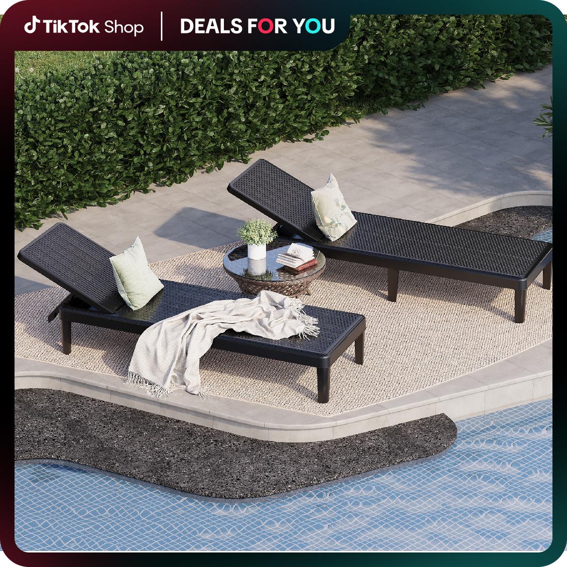 Outdoor Chaise Lounge Chair Set of 2 with Adjustable Backrest, Waterproof & UV-Resistant, Easy Assembly, Suitable for Poolside & Patio Use