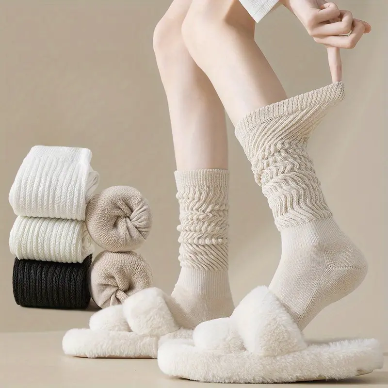 5 Pairs of Women's Autumn and Winter Thick Velvet Warm Half Loop Long Leg Socks Pile Socks
