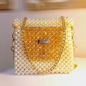 Jameela Ivory Pearl and Gold Crystal Beaded Evening Clutch - Elegant and Functional Women's Clutch