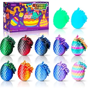 12PCS 3D Printed Easter Dragon Eggs with 3D Printed Dragon Inside, Micro Easter Basket Stuffers Mini Dragon Egg Set Articulated Crystal Dragon Fidget Toy for Adults Teens