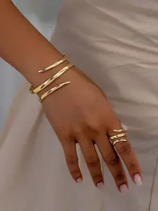 Elegant Spiral Geometric Bracelet Ring Set, Adjustable Metal Jewelry, & Silver Color Options, Perfect for Gifts