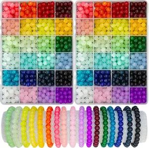 1400PCS Glass Beads for Jewelry Making, 24 Colors 8mm Crystal Beads Bracelets Making Kit