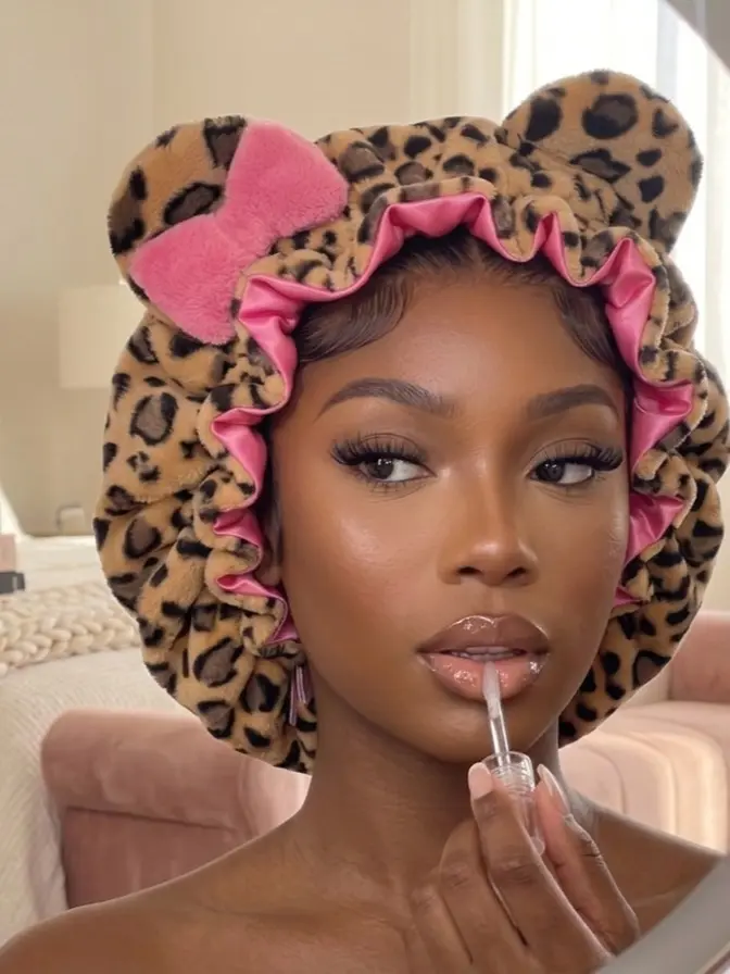 Protective Teddy Hair Hat for Women, Hooded Sleep Cap for Styling and Haircare, Pink Leopard Print Protective Teddy Hair Hat for Women, Hooded Sleep Cap for Styling and Haircare, Pink Leopard Print