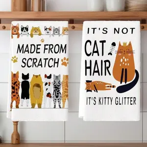 10-piece set of kitchen towels, featuring fun cat patterns, rustic style, ultra-soft and thick microfiber material, highly absorbent, can be used as dish towels, hand towels, tea towels, ideal for kitchen and bathroom use, for washing dishes, drying, clea
