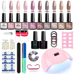 LIMEGIRL Gel Nail Polish Kit UV Soaking Gel Primer Polish Manicure Kit with UV LED Lamp Dryer Semi-Permanent Gel Varnish Kit