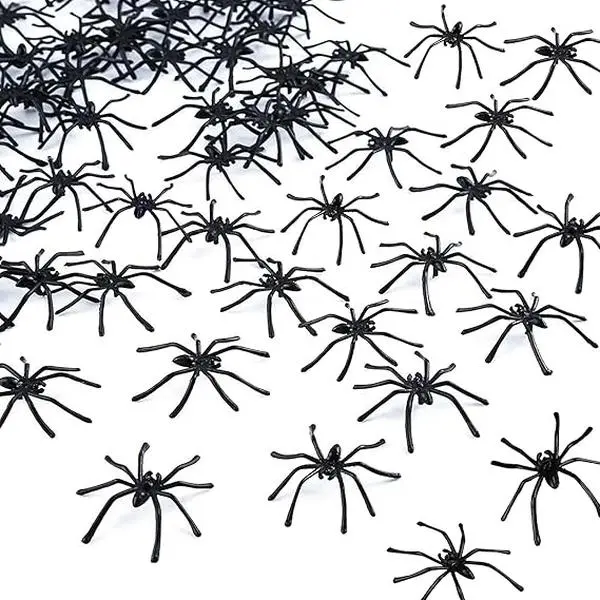 100PCS Plastic Spiders Halloween Realistic Spiders Black Fake Spiders Small Spider Toys for Prank Haunted House Halloween Party Supplies with Happy Halloween Sign US